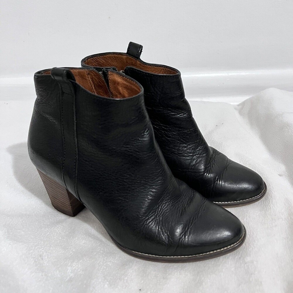 Madewell The Billie Boot Size 6.5 Black Leather Block Heel Boho Western Rodeo